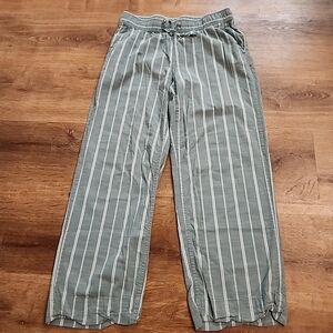 Auden Lounge Casual Pants Knit Wide-Leg Cotton Drawstring Seafoam Pinstripe